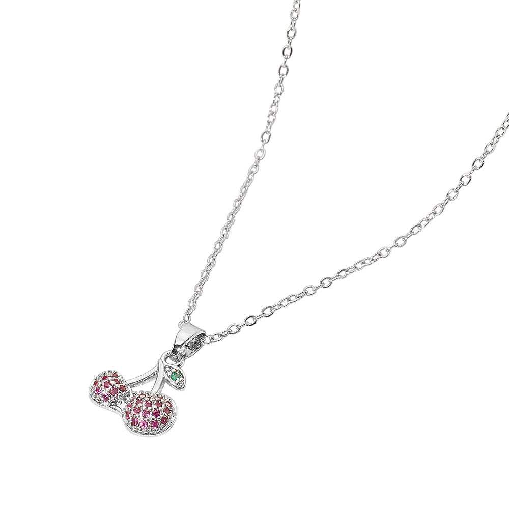 Stainless Steel Stone Paved Cherry Pendant Necklace - Madeline Love - Flyclothing LLC