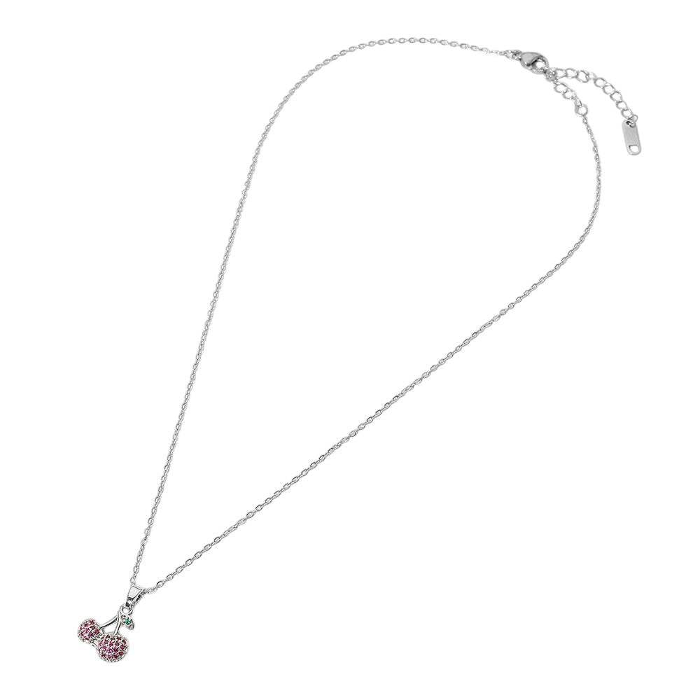 Stainless Steel Stone Paved Cherry Pendant Necklace - Madeline Love - Flyclothing LLC