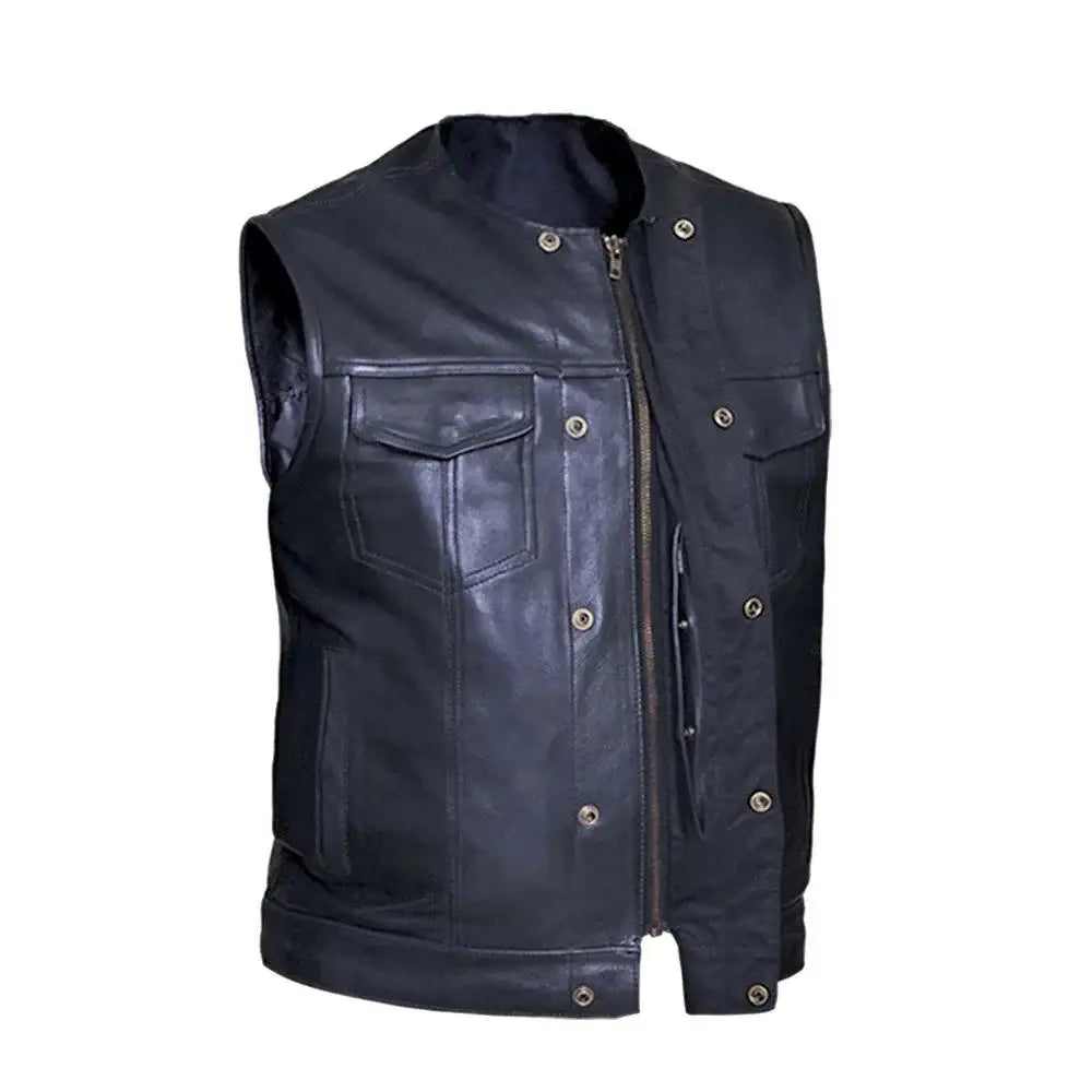 Steelhorse - Men's SOA Club Style Leather Motorcycle Vest - Unik Just for Bikers - Flyclothing LLC