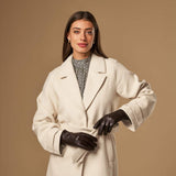 Stella (dark brown) – Sheepskin leather gloves with ultra-warm fleece lining & touchscreen functionality