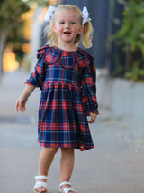 Fall Plaid Girl Dress Petal Collar Puff Sleeve Long Sleeve - Rylee Faith Designs - Flyclothing LLC