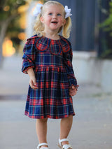 Fall Plaid Girl Dress Petal Collar Puff Sleeve Long Sleeve - Rylee Faith Designs - Flyclothing LLC