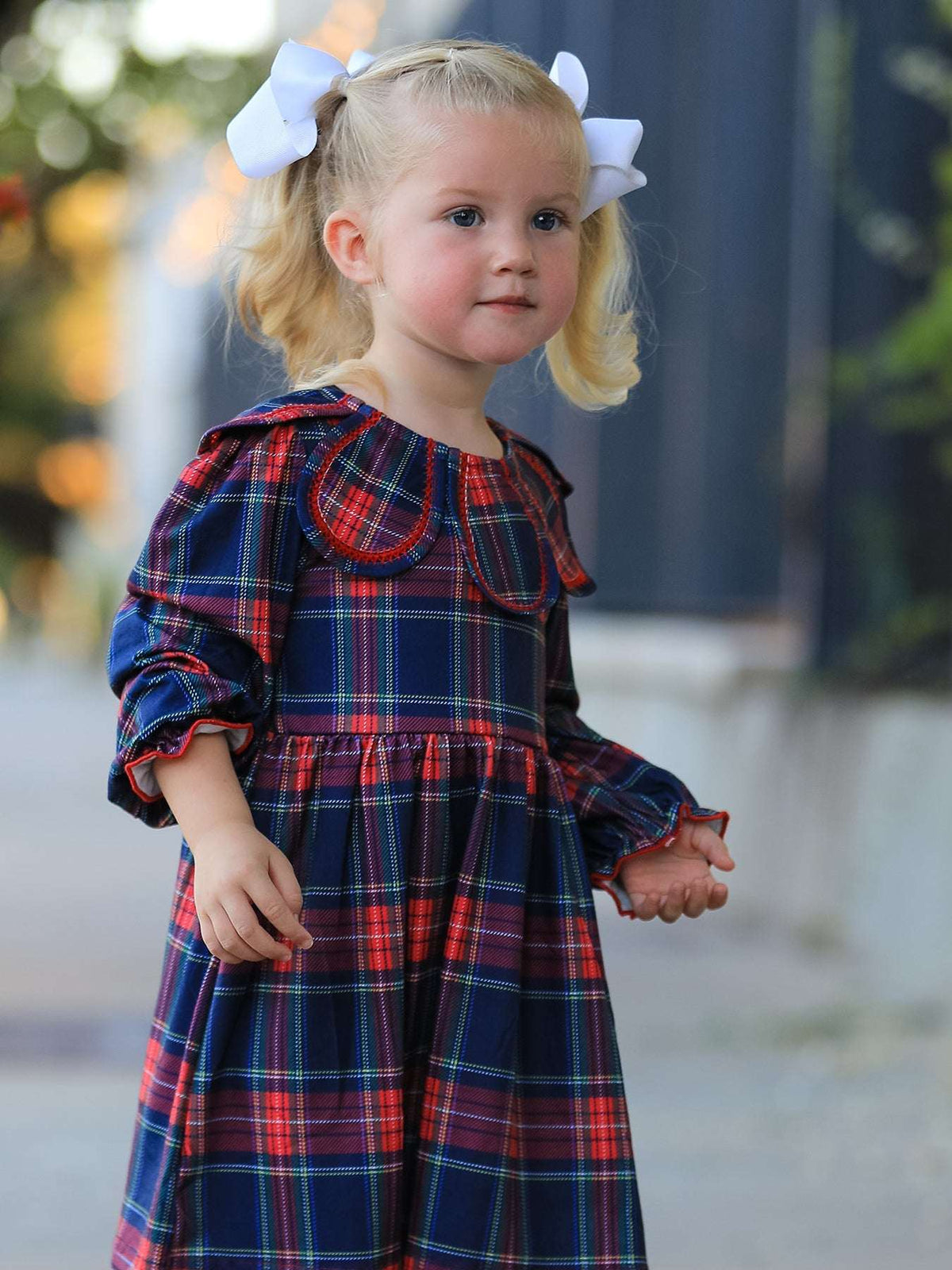 Fall Plaid Girl Dress Petal Collar Puff Sleeve Long Sleeve - Rylee Faith Designs - Flyclothing LLC