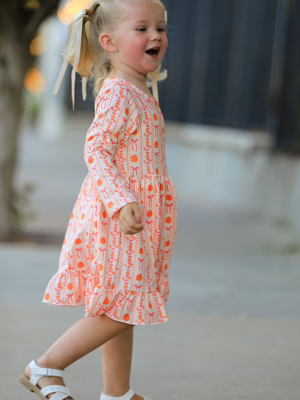 Halloween Thanksgiving Pumpkin Bow Pocket Girls Dress - Rylee Faith Designs - Flyclothing LLC