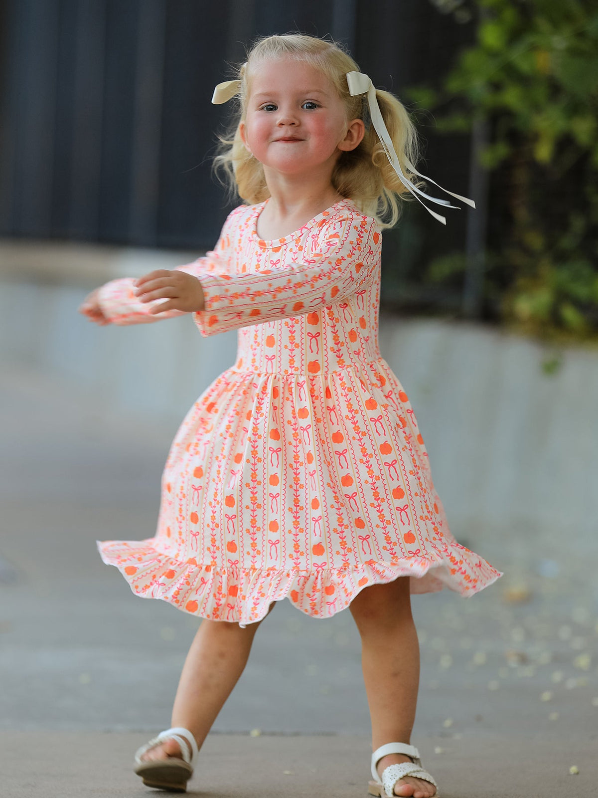 Halloween Thanksgiving Pumpkin Bow Pocket Girls Dress - Rylee Faith Designs - Flyclothing LLC