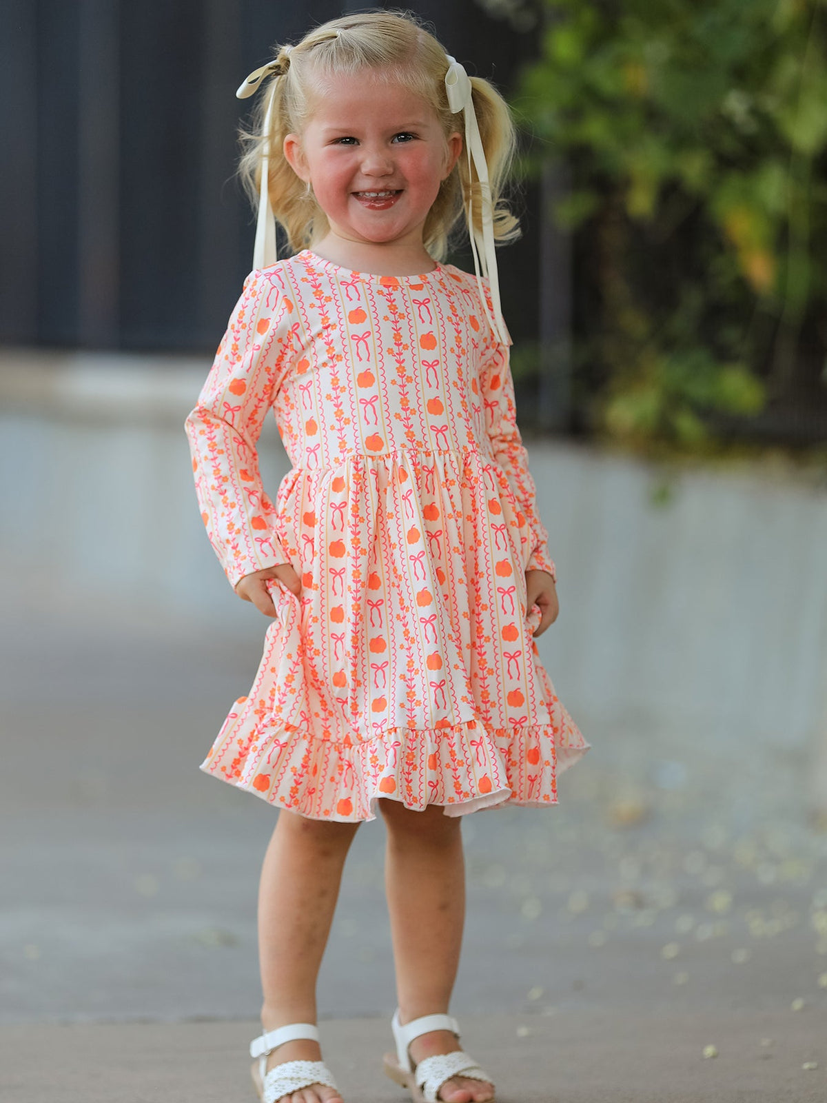 Halloween Thanksgiving Pumpkin Bow Pocket Girls Dress - Rylee Faith Designs - Flyclothing LLC