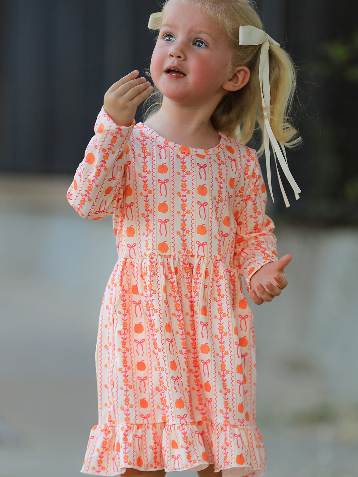 Halloween Thanksgiving Pumpkin Bow Pocket Girls Dress - Rylee Faith Designs - Flyclothing LLC