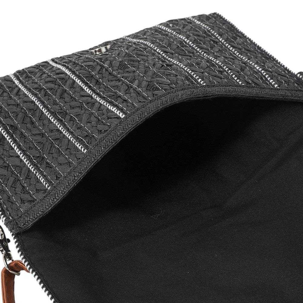 Stitch Detailed Straw Crossbody Bag - Madeline Love - Flyclothing LLC
