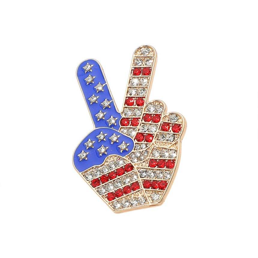 Stone Paved American USA Flag Peace Hand Sign Pin Brooch - Madeline Love - Flyclothing LLC
