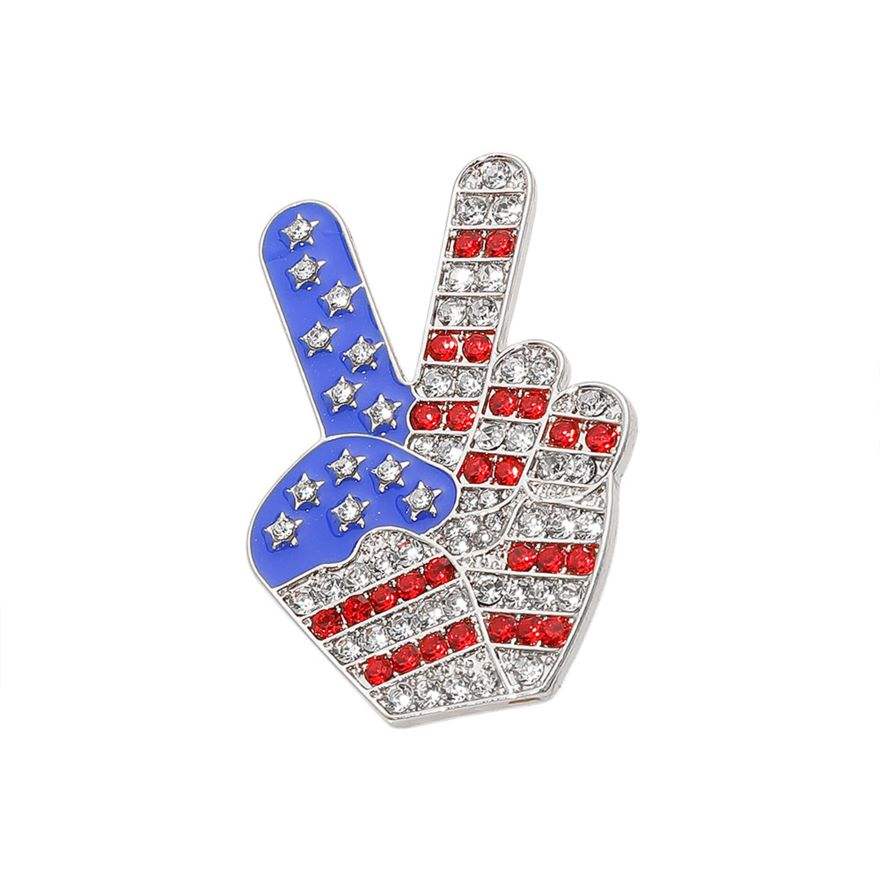 Stone Paved American USA Flag Peace Hand Sign Pin Brooch - Madeline Love - Flyclothing LLC