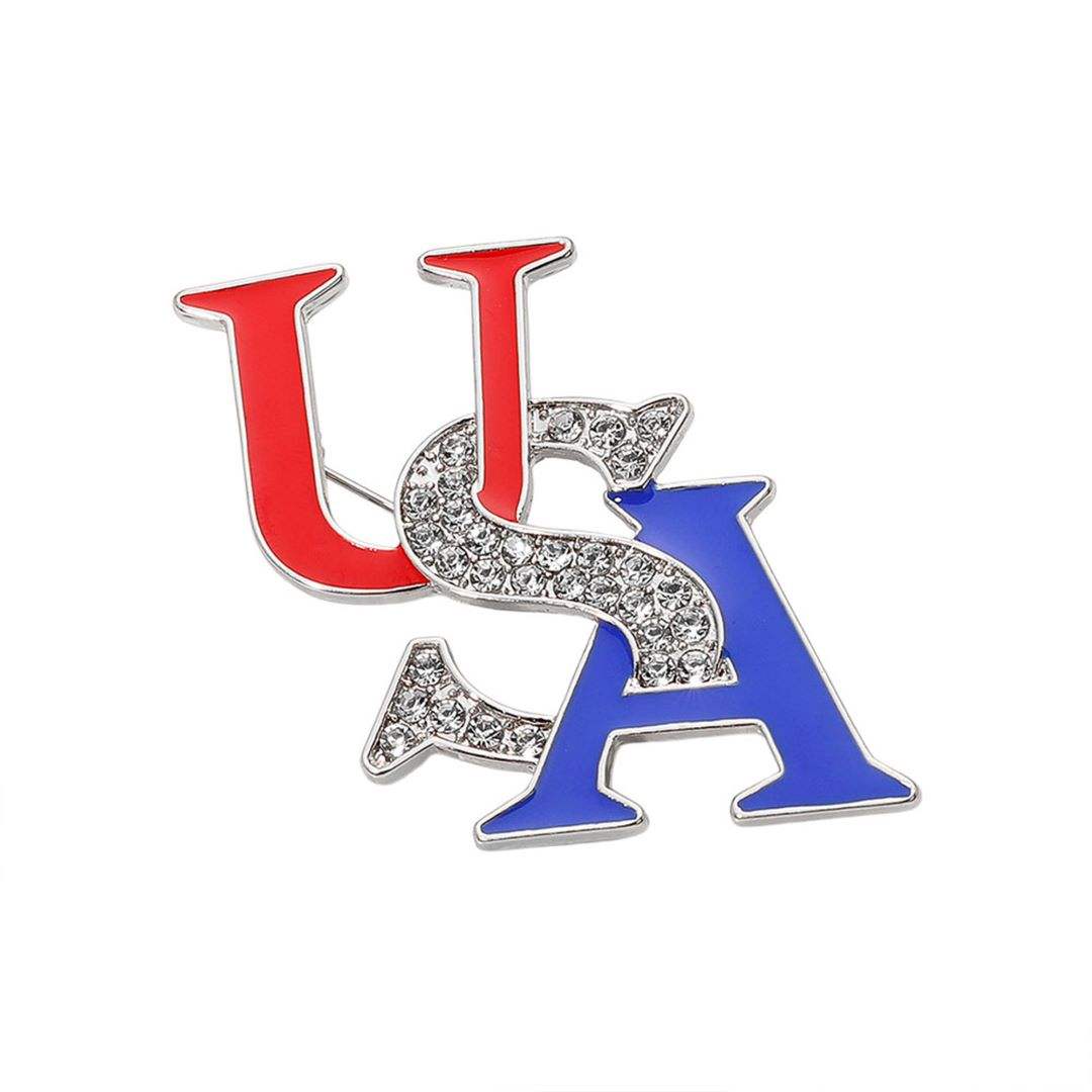 Stone Paved Enamel USA Pin Brooch - Madeline Love - Flyclothing LLC