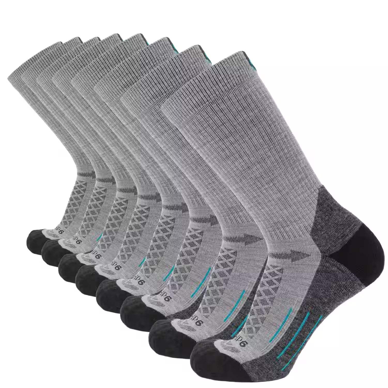 8 Pairs Stone - Hike Crew Midweight Merino Wool Sock - GRIP6 - Flyclothing LLC