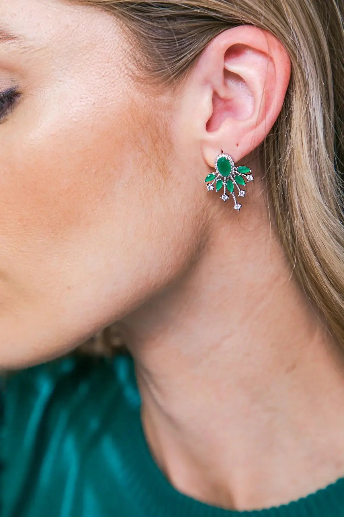GREEN STARBURST FAN STUD EARRINGS - Flying Tomato - Flyclothing LLC