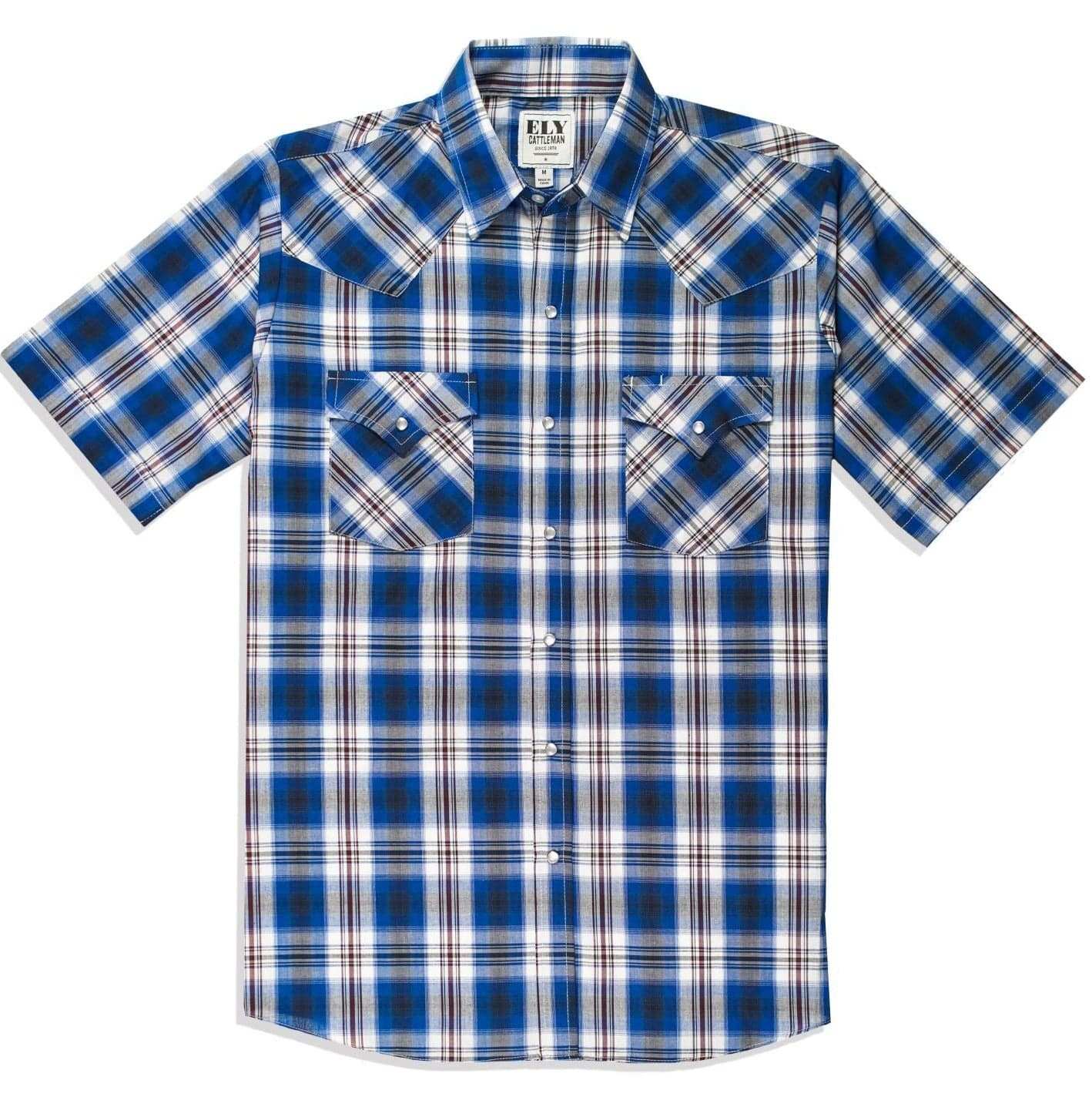 Men's Ely Cattleman Short Sleeve Plaid Western Snap Shirt - Ely Cattleman - Flyclothing LLC