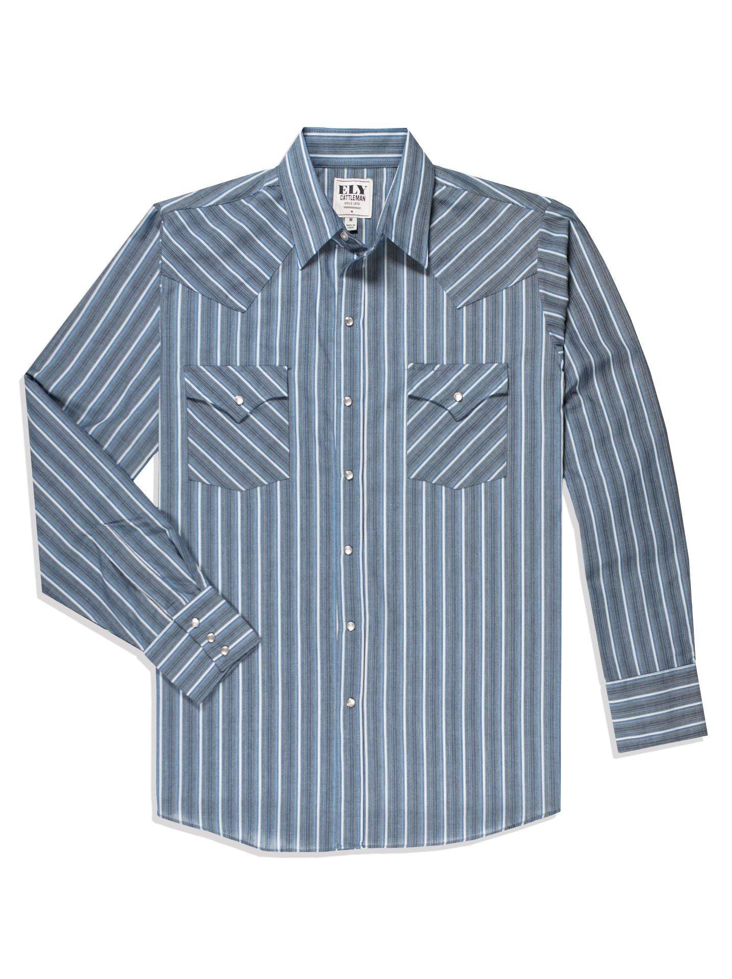 Men's Ely Cattleman Long Sleeve Stripe Western Snap Shirt - Ely Cattleman - Flyclothing LLC