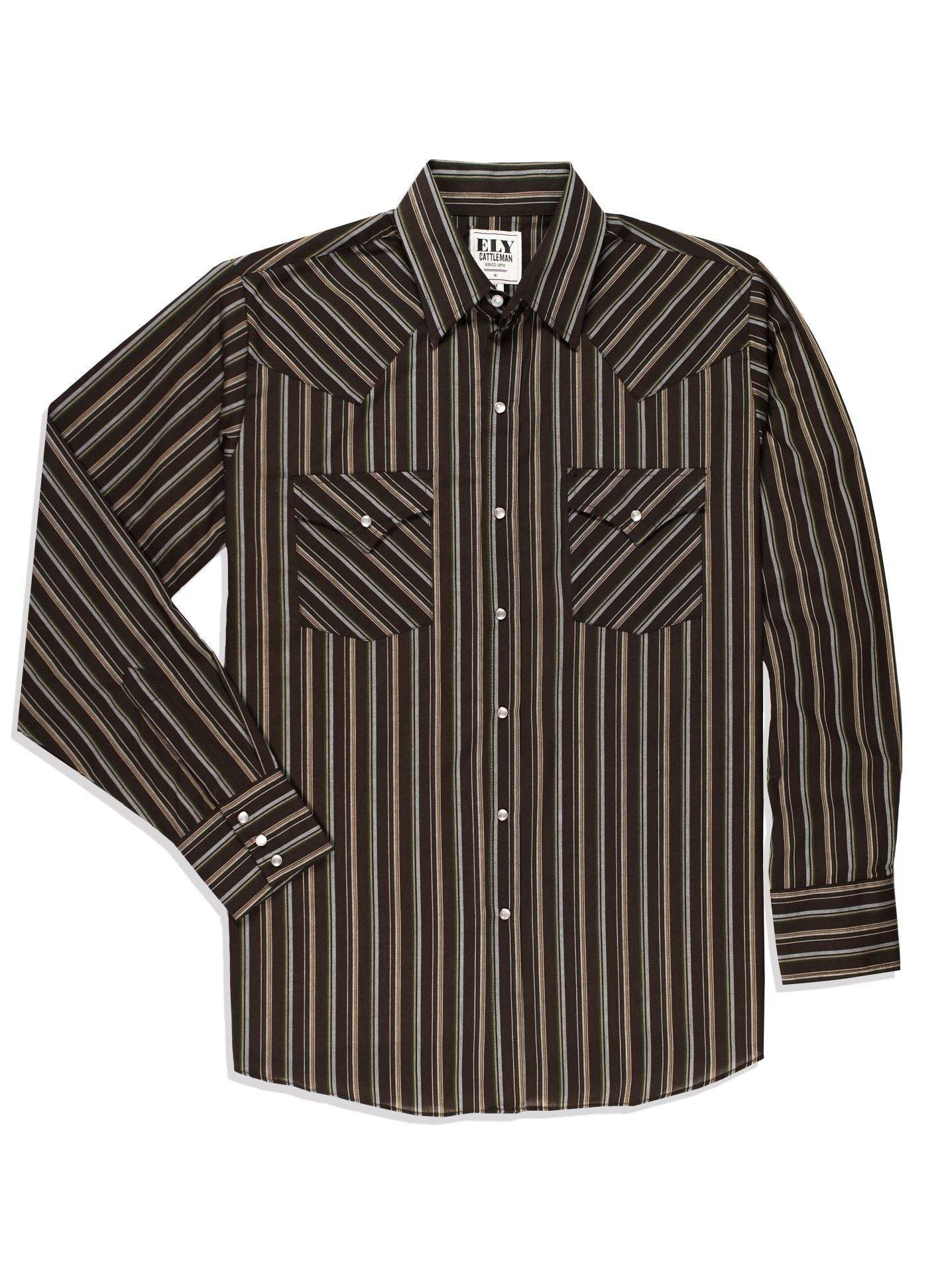 Men's Ely Cattleman Long Sleeve Stripe Western Snap Shirt - Ely Cattleman - Flyclothing LLC
