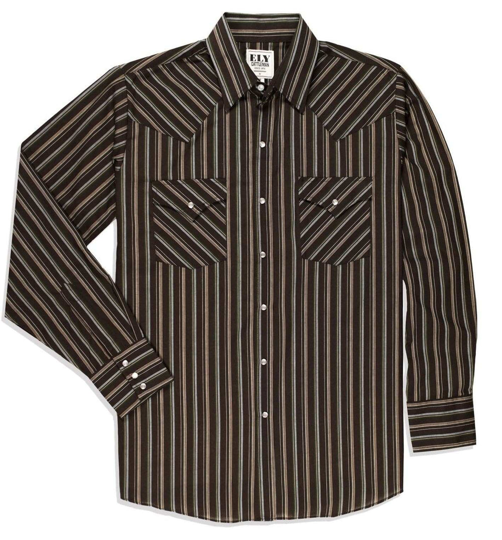 Men's Ely Cattleman Long Sleeve Stripe Western Snap Shirt - Ely Cattleman - Flyclothing LLC