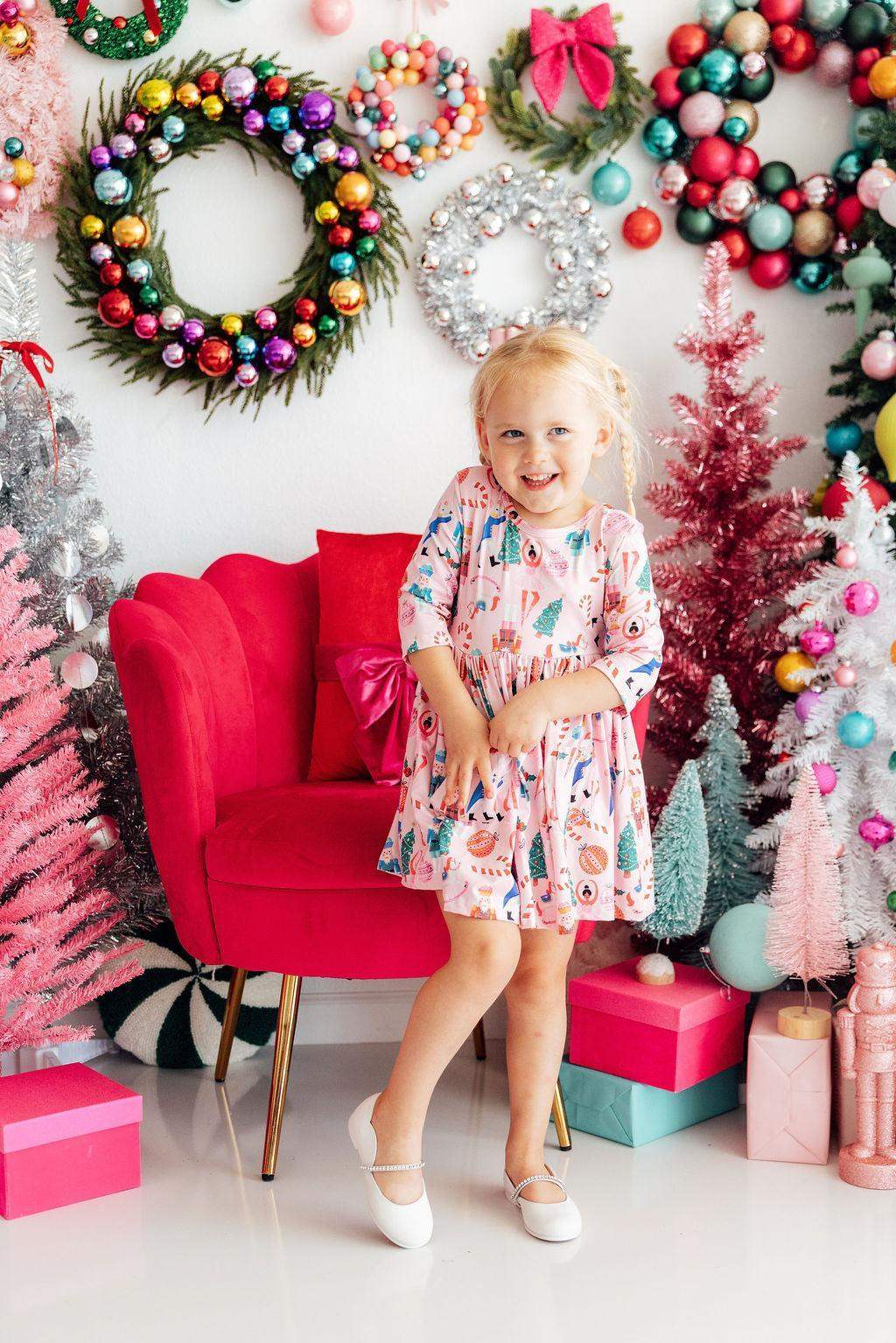 Sugarplum Fairy 3/4 Sleeve Pocket Twirl Dress - Mila & Rose ® - Flyclothing LLC