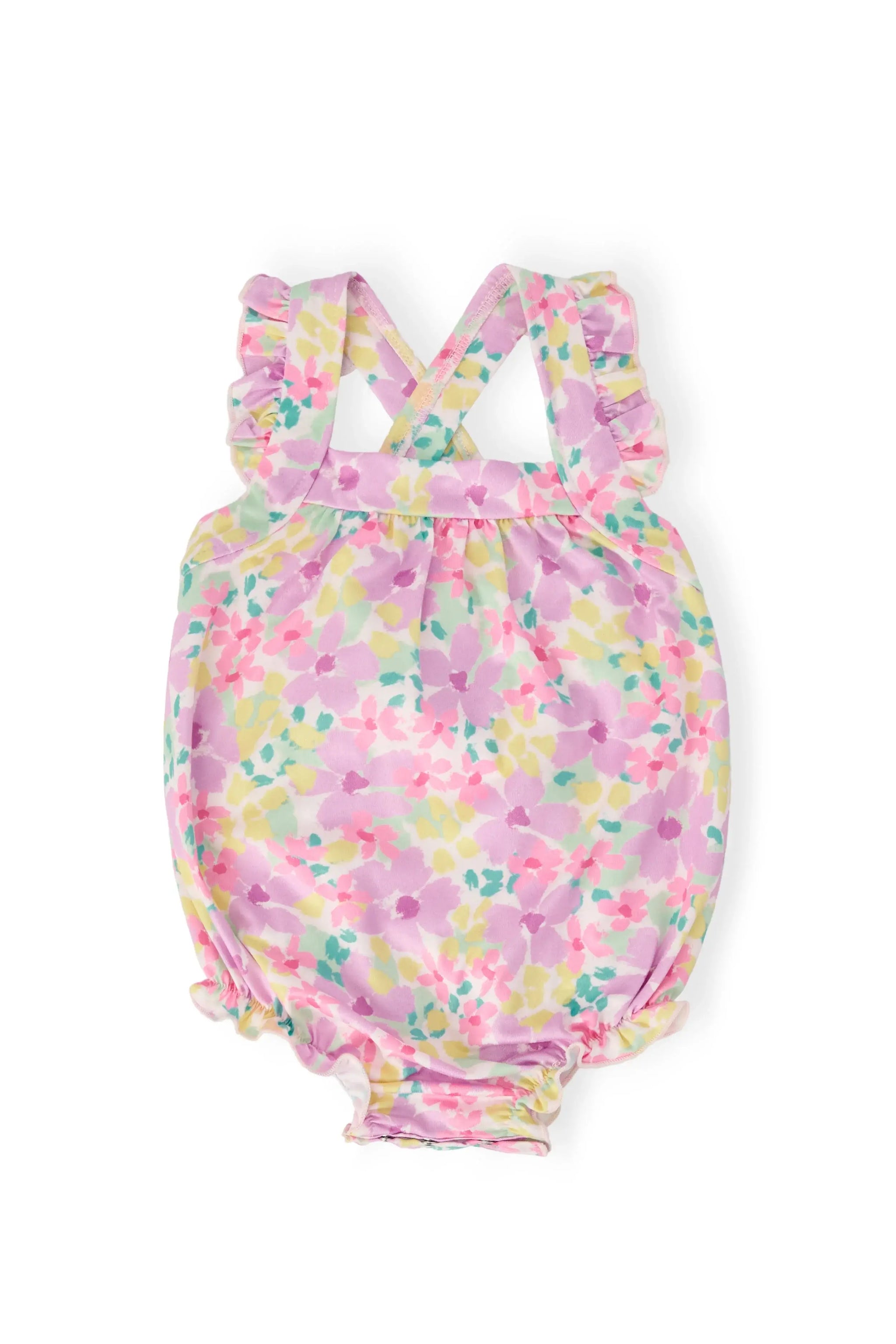 Summer Watercolor Ruffle Cross Back Romper - Mila & Rose ® - Flyclothing LLC