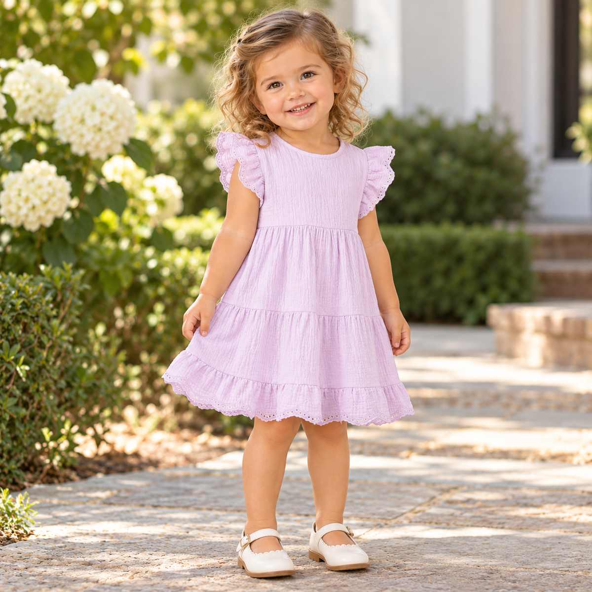Lavender Eyelet Flutter Sleeve Gauze Easter Dress - Tesa Babe - Flyclothing LLC