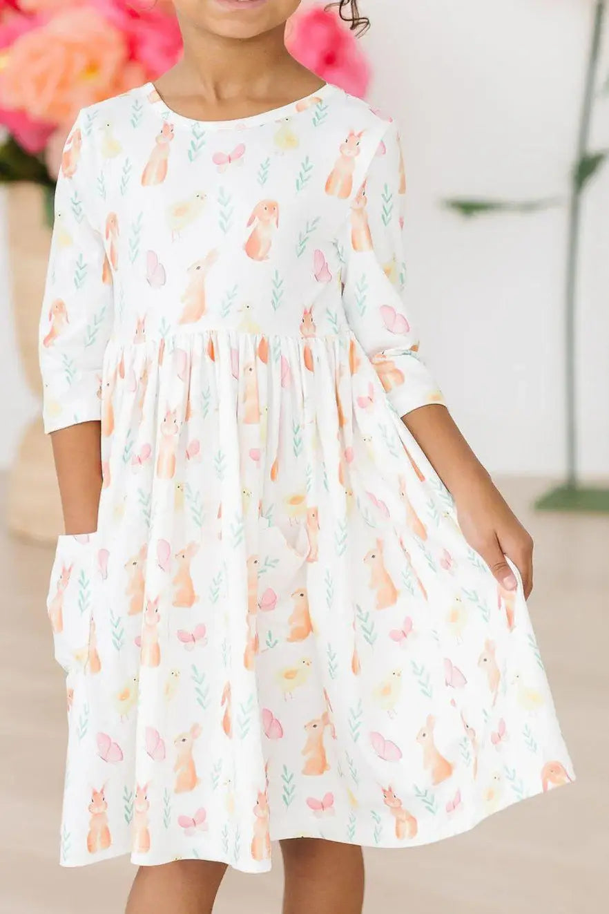 Sunny Bunnies 3/4 Sleeve Pocket Twirl Dress - Mila & Rose ® - Flyclothing LLC
