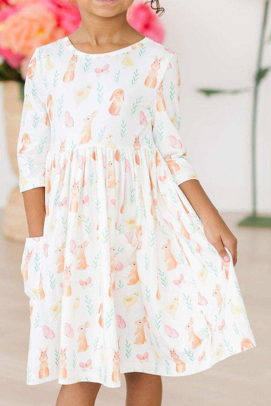 Sunny Bunnies 3/4 Sleeve Pocket Twirl Dress - Mila & Rose ® - Flyclothing LLC