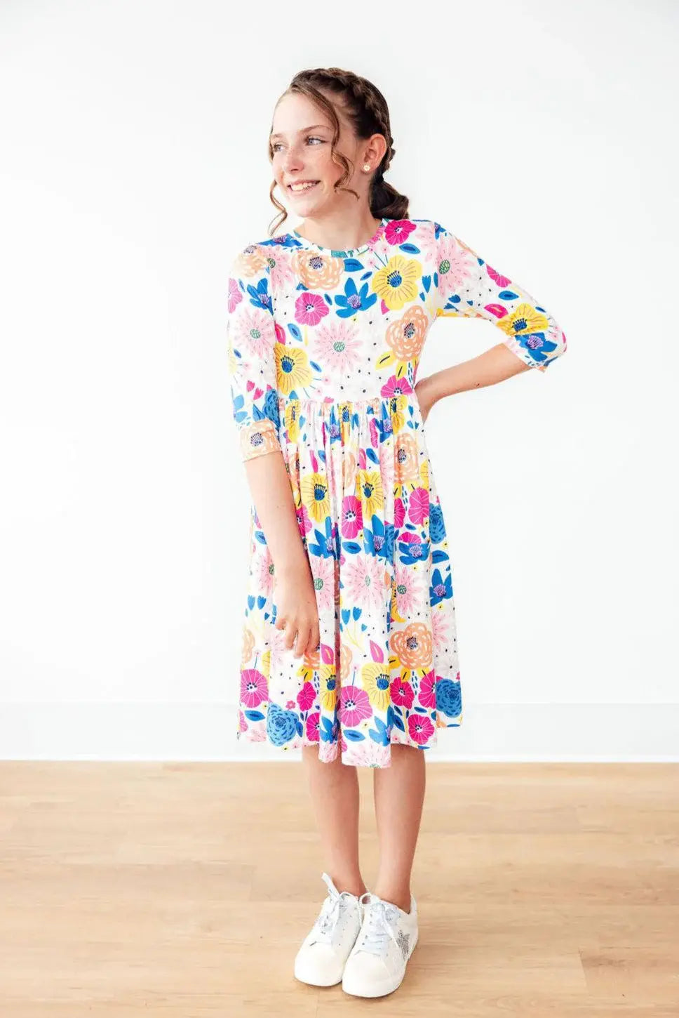 SALE Sunshine Floral 3/4 Sleeve Pocket Twirl Dress - Mila & Rose ® - Flyclothing LLC