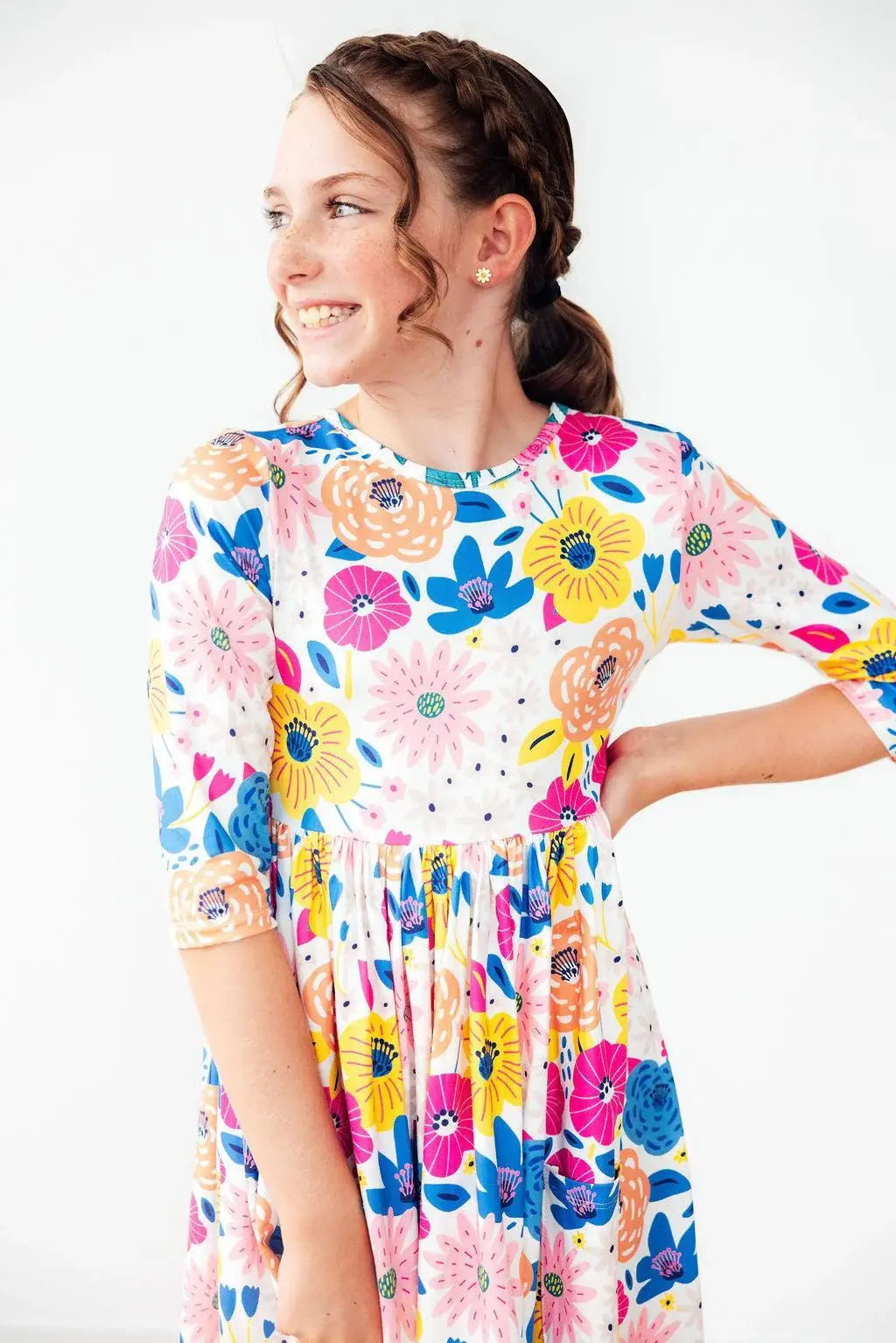 SALE Sunshine Floral 3/4 Sleeve Pocket Twirl Dress - Mila & Rose ® - Flyclothing LLC