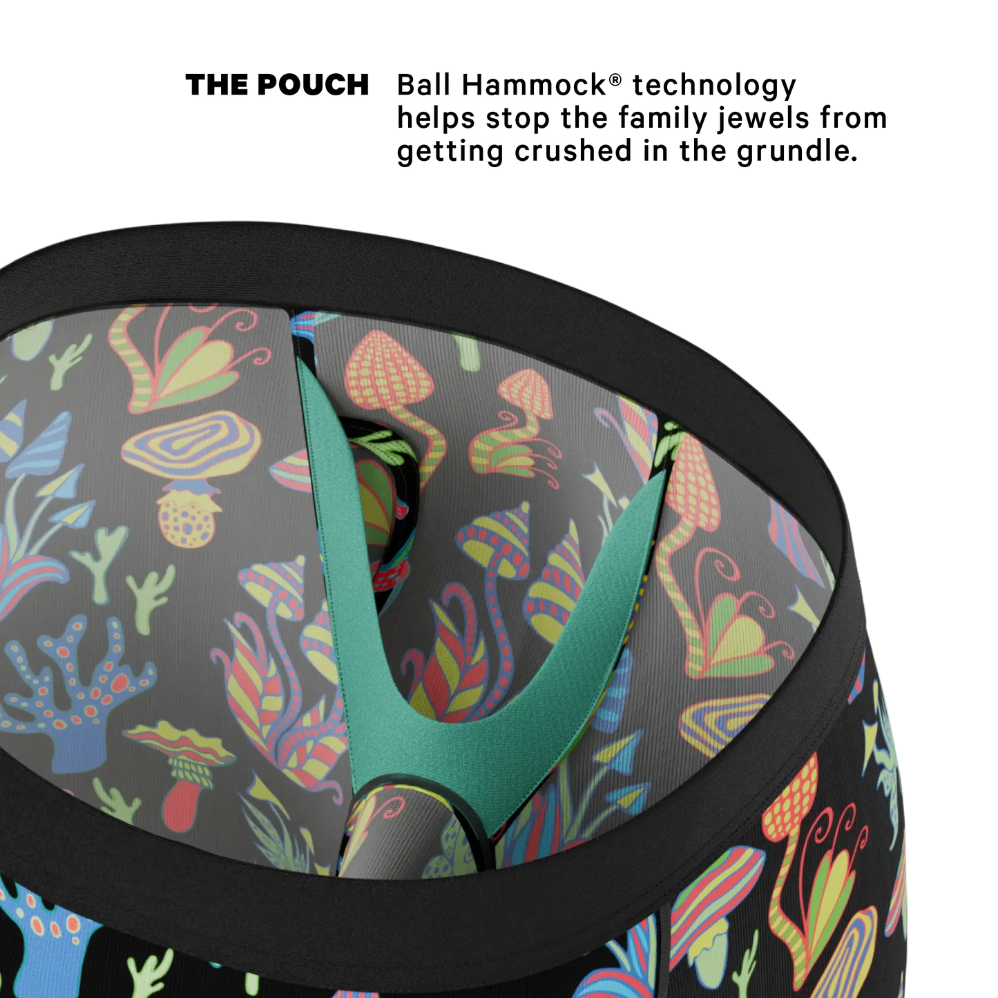 The Super Shroom | Neon Mushrooms Long Leg Ball Hammock® Pouch Underwear With Fly - Shinesty - Flyclothing LLC