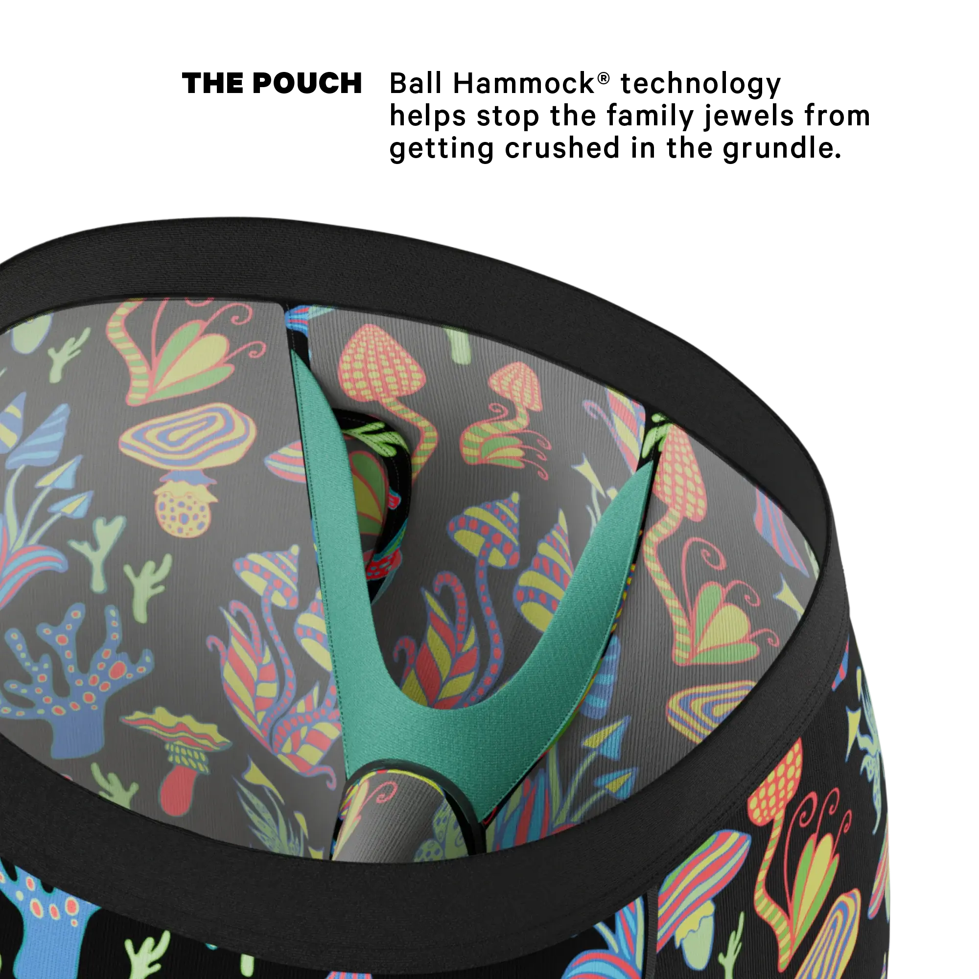 The Super Shroom | Neon Mushrooms Long Leg Ball Hammock® Pouch Underwear With Fly - Shinesty - Flyclothing LLC