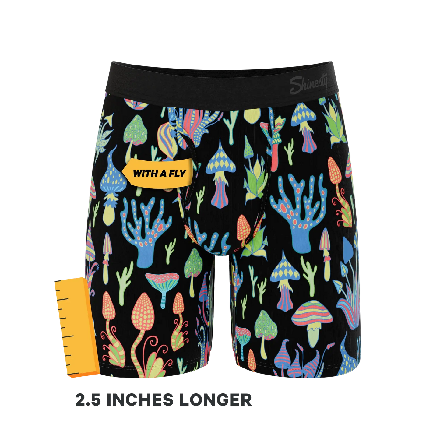 The Super Shroom | Neon Mushrooms Long Leg Ball Hammock® Pouch Underwear With Fly - Shinesty - Flyclothing LLC