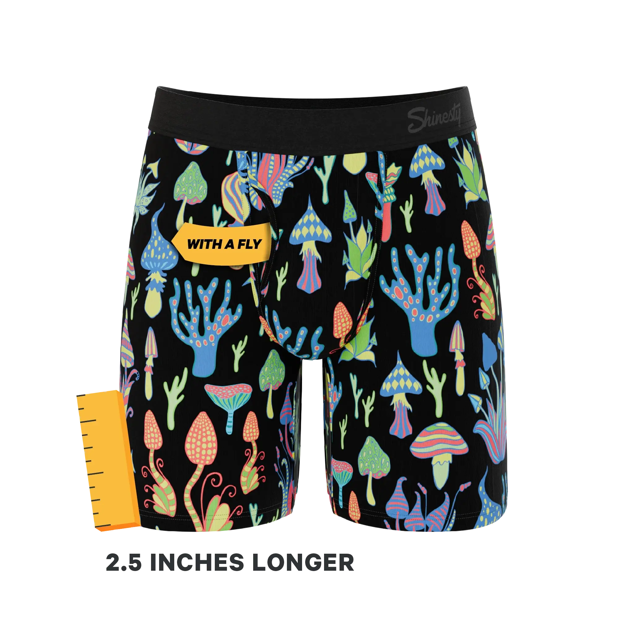 The Super Shroom | Neon Mushrooms Long Leg Ball Hammock® Pouch Underwear With Fly - Shinesty - Flyclothing LLC
