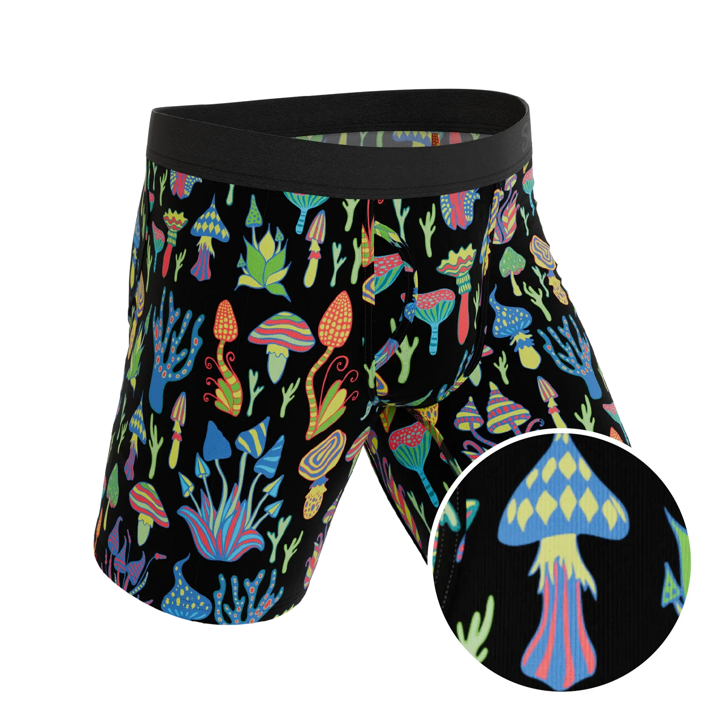 The Super Shroom | Neon Mushrooms Long Leg Ball Hammock® Pouch Underwear With Fly - Shinesty - Flyclothing LLC