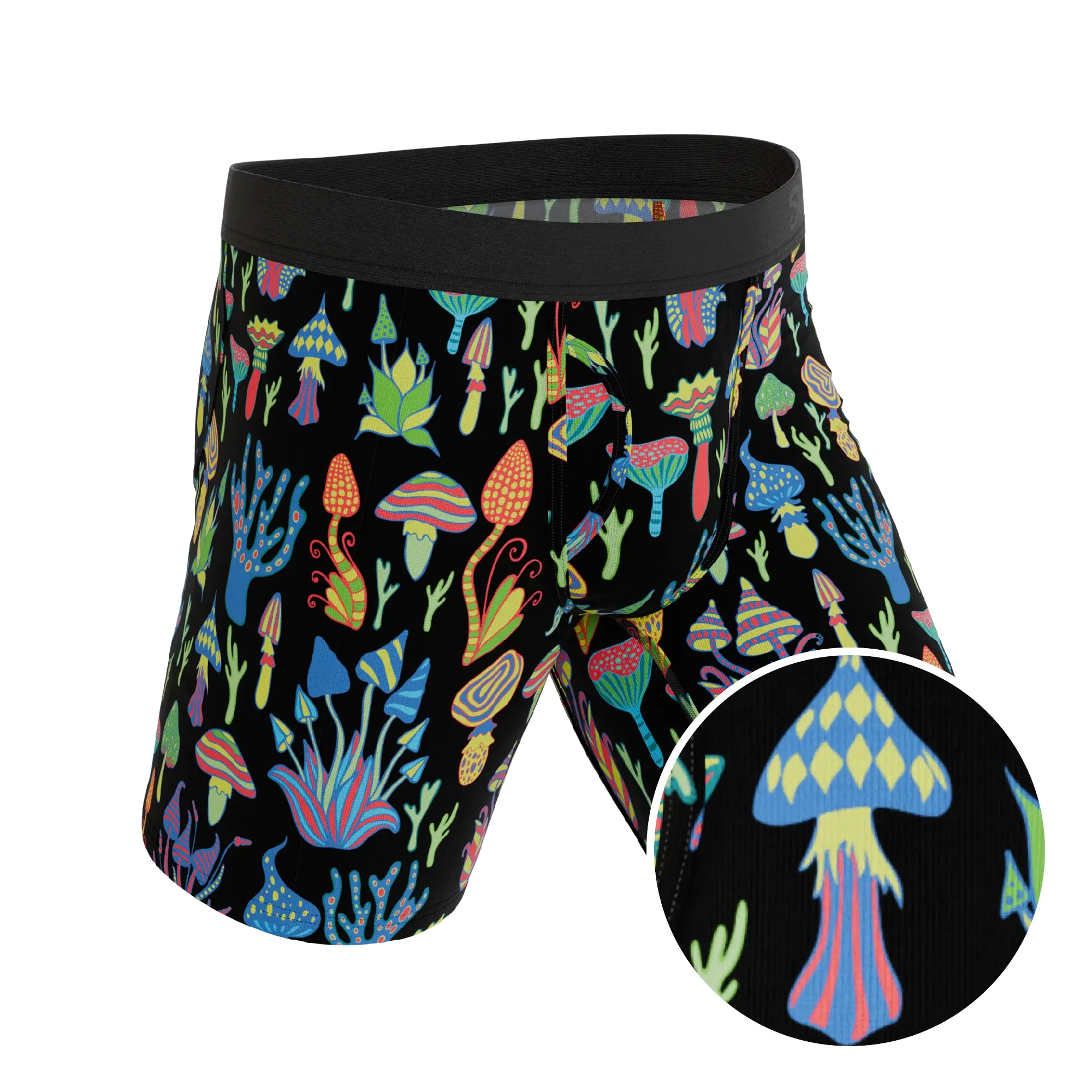 The Super Shroom | Neon Mushrooms Long Leg Ball Hammock® Pouch Underwear With Fly - Shinesty - Flyclothing LLC