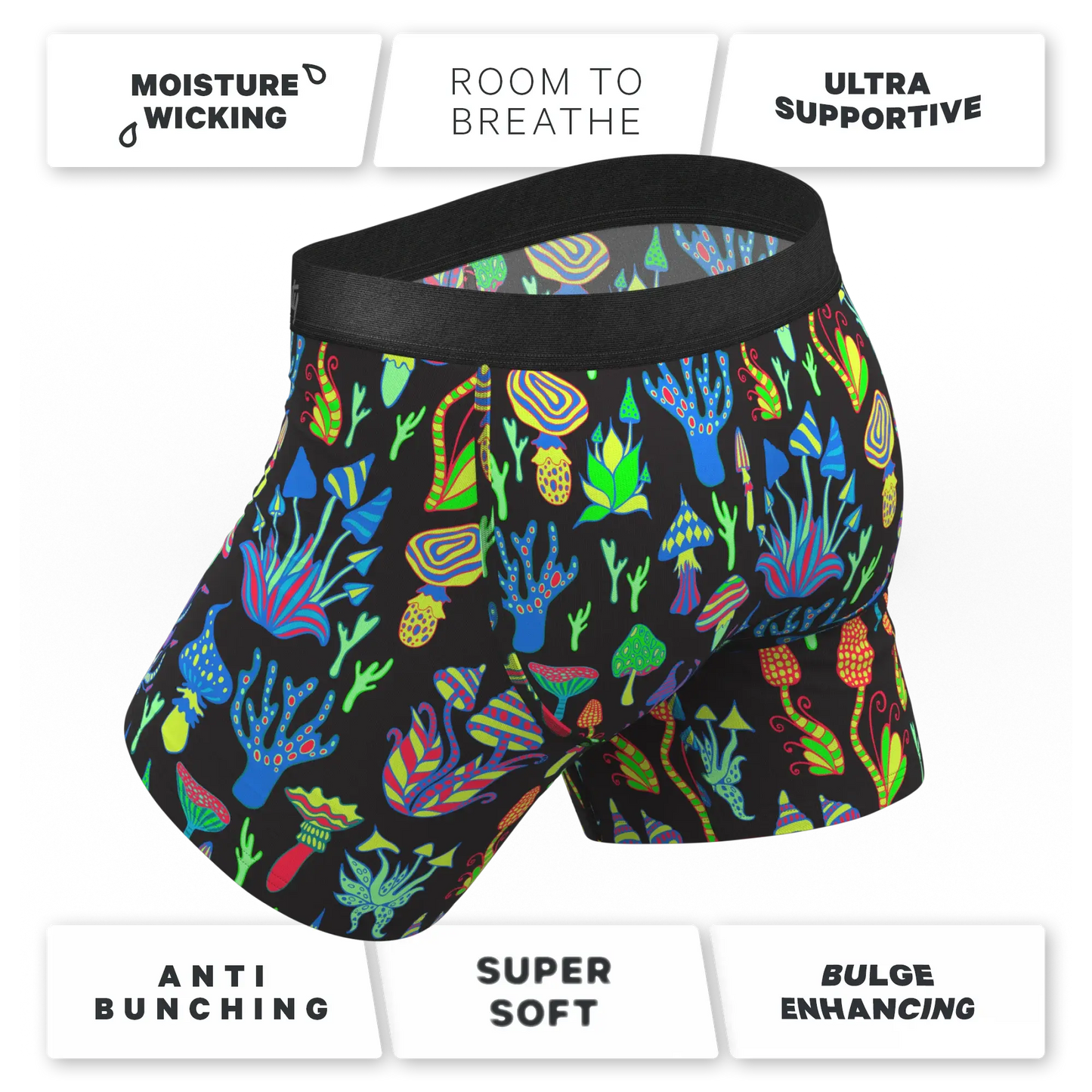The Super Shroom | Neon Mushrooms Ball Hammock® Pouch Underwear With Fly - Shinesty - Flyclothing LLC