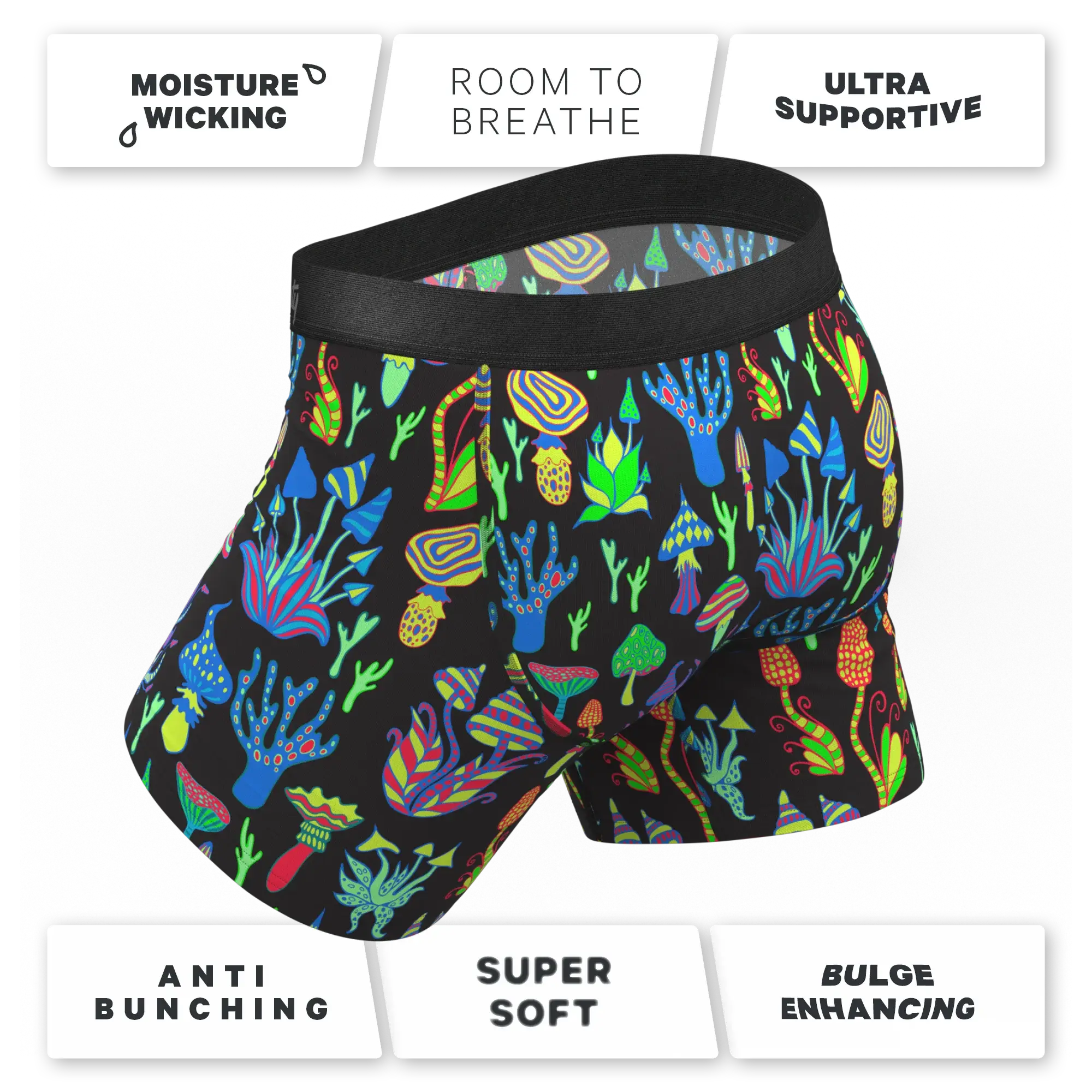 The Super Shroom | Neon Mushrooms Ball Hammock® Pouch Underwear With Fly - Shinesty - Flyclothing LLC