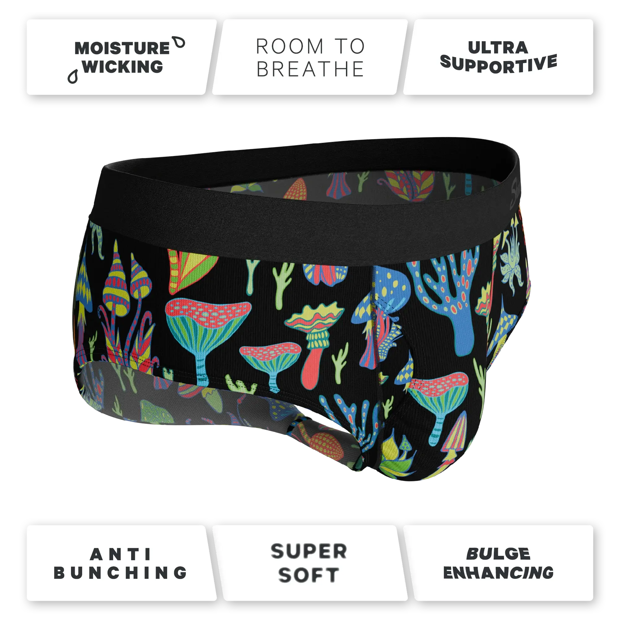 The Super Shroom | Neon Mushrooms Ball Hammock® Pouch Underwear Briefs - Shinesty - Flyclothing LLC