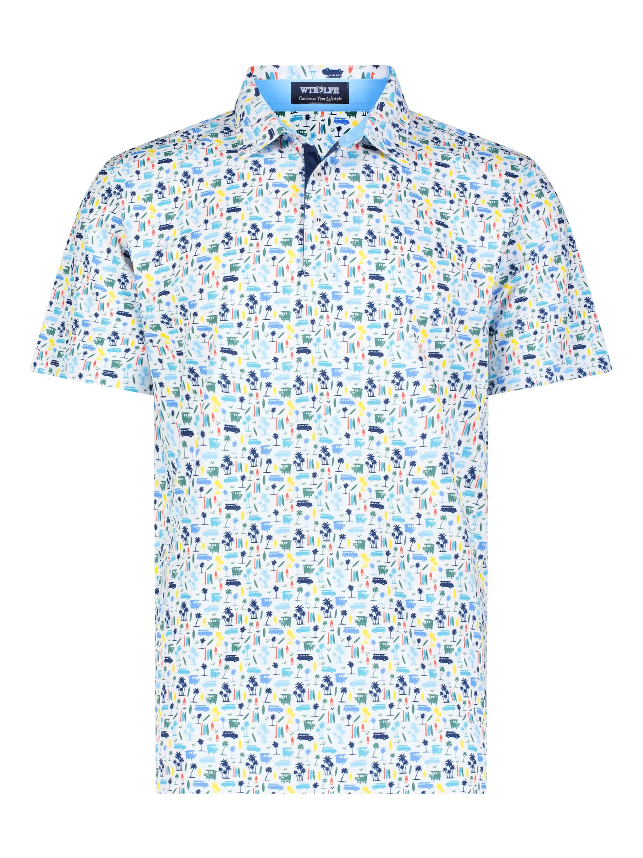 Surfs up Performance Polo - White Water Life - Flyclothing LLC