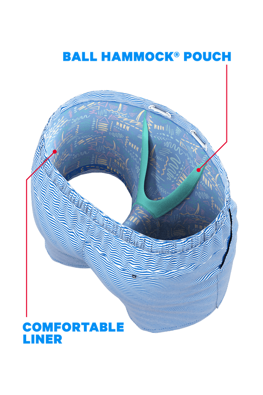 The Swim Lesson | Blue Wave Tropical Ball Hammock® Pouch 5" Swim Trunks - Shinesty