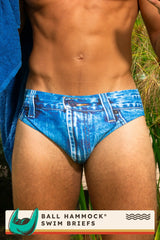 The Daytona Dong Sarong | Denim Print Ball Hammock® Pouch Swim Briefs - Shinesty - Flyclothing LLC