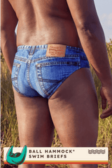 The Daytona Dong Sarong | Denim Print Ball Hammock® Pouch Swim Briefs - Shinesty - Flyclothing LLC