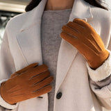 Sydney (camel) – Suede leather gloves with luxurious sheep fur lining - Leather Gloves Online - Flyclothing LLC