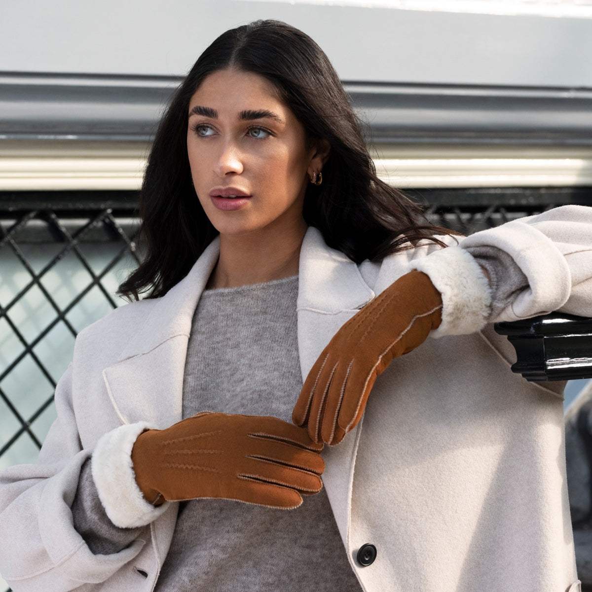 Sydney (camel) – Suede leather gloves with luxurious sheep fur lining - Leather Gloves Online - Flyclothing LLC