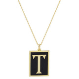 Gold Dipped Enamel Rectangle Monogram Pendant Necklace - Madeline Love - Flyclothing LLC