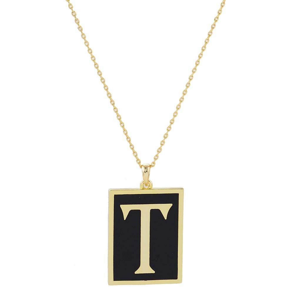 Gold Dipped Enamel Rectangle Monogram Pendant Necklace - Madeline Love - Flyclothing LLC