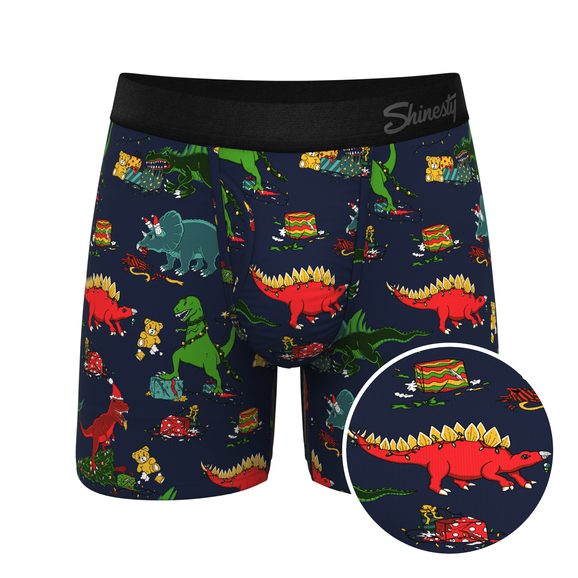 The T-Rexmas | Christmas Dinosaur Ball Hammock® Pouch Underwear With Fly - Shinesty