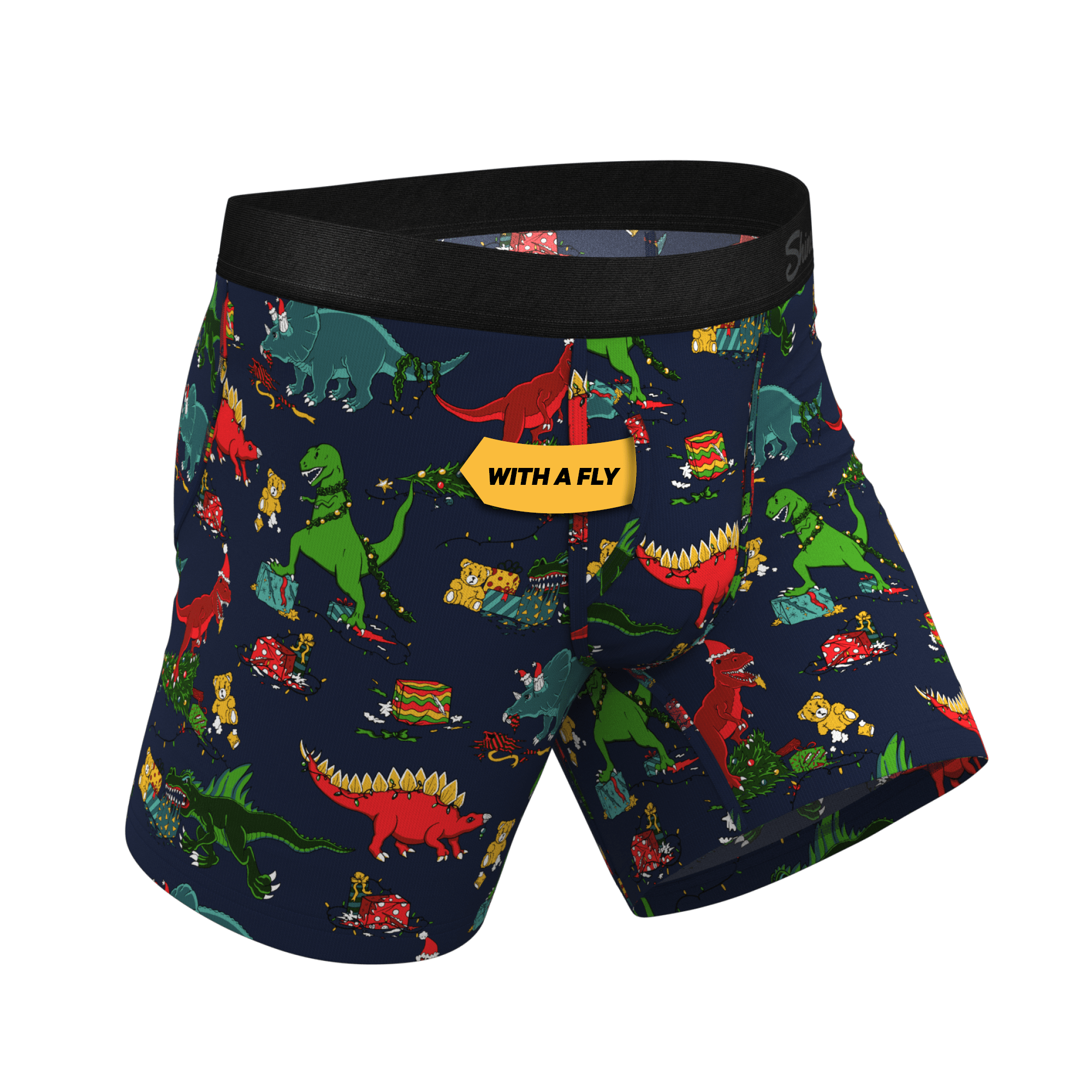 The T-Rexmas | Christmas Dinosaur Ball Hammock® Pouch Underwear With Fly - Shinesty