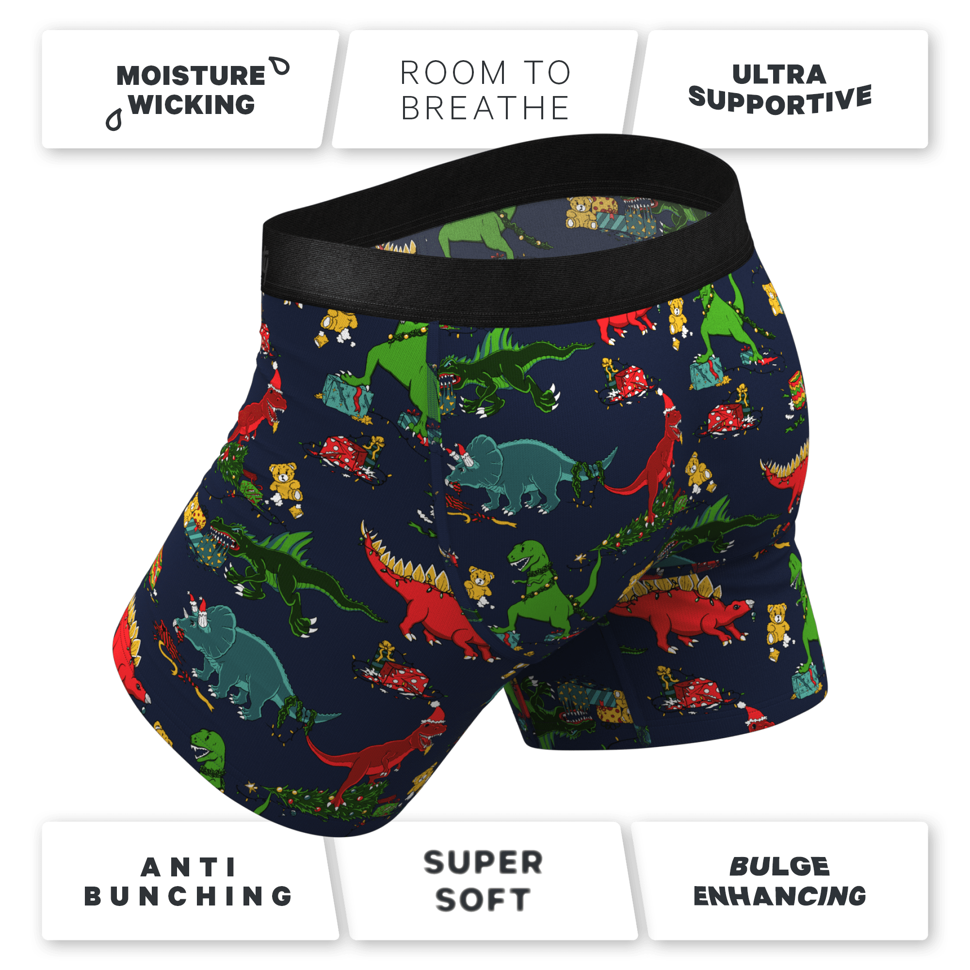 The T-Rexmas | Christmas Dinosaur Ball Hammock® Pouch Underwear With Fly - Shinesty