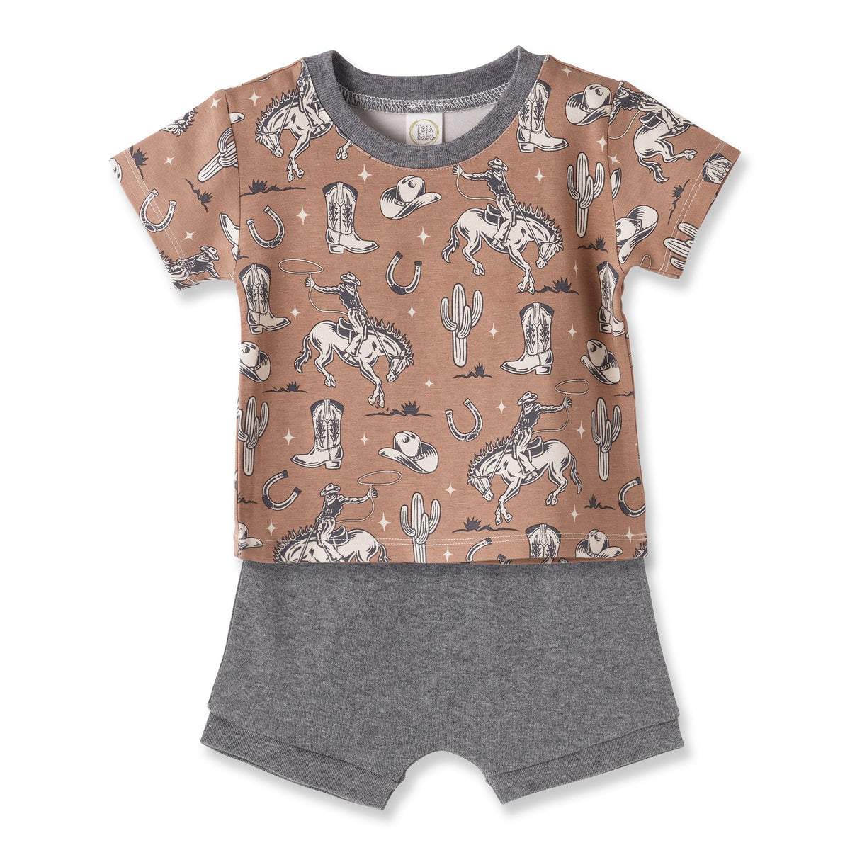 Wild Wrangler/Brown Western Bamboo Cotton Boys' Short Set - Tesa Babe - Flyclothing LLC