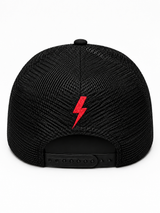 AC/DC Bon Bolt Cut Fabric/Embroidered Black 5 Panel Trucker Hat